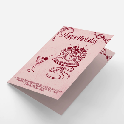 Cherry Ribbon Birthday Card